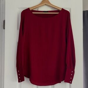 Ann Taylor Rich Red Blouse with Pearl Buttoned Cuffs